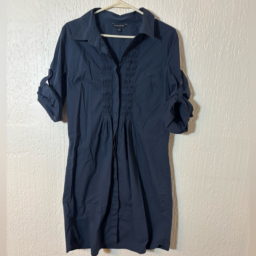 Banana Republic Navy Roll-Tab Shirt Dress Size 12